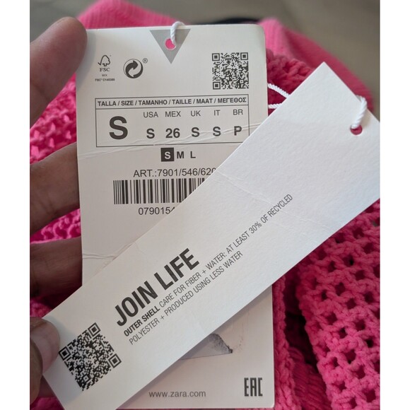 NWT Zara Dress Size S Pink Multi-Pattern Knit Bodycon Mini Stretch Vibrant Chic - Picture 8 of 11